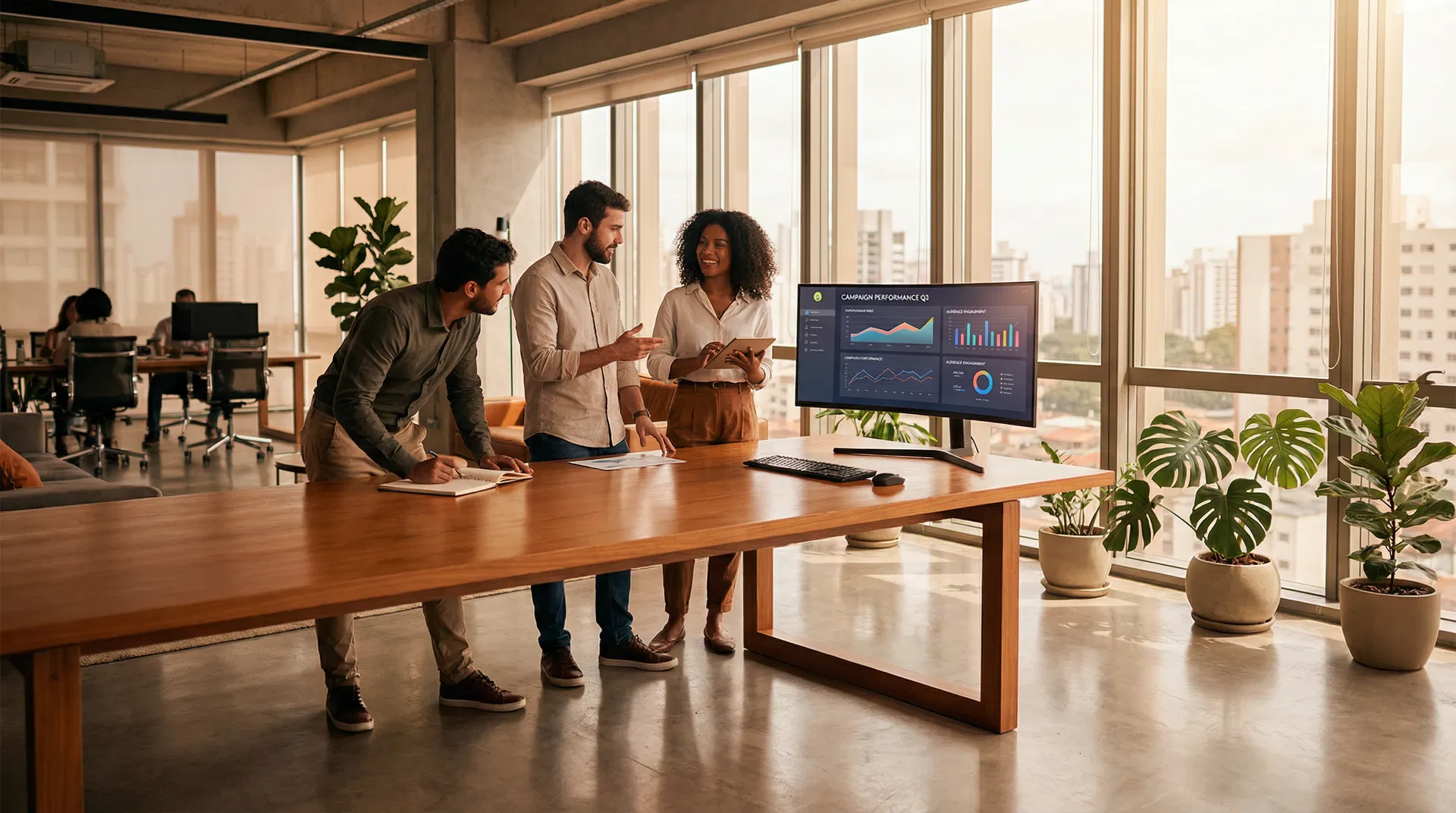 Equipe da Opus Digital em reunião de estratégia